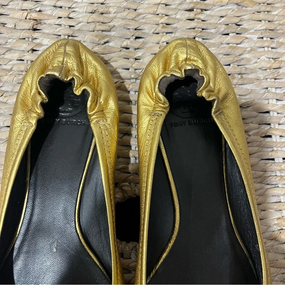 Tory Burch‎ Womens Metallic Logo Reva Leather Ballet Flats Size: 10.5 50008619